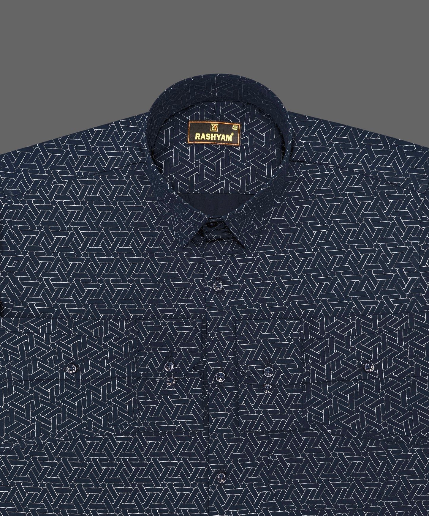 Spello Navy blue Designer Printed Luxurious Giza Cotton Formal Shirt For Men