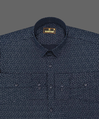 Spello Navy blue Designer Printed Luxurious Giza Cotton Formal Shirt For Men