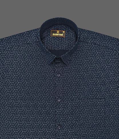 Spello Navy blue Designer Printed Luxurious Giza Cotton Formal Shirt For Men