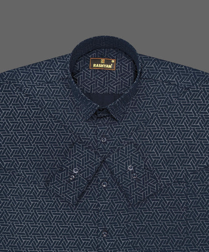 Spello Navy blue Designer Printed Luxurious Giza Cotton Formal Shirt For Men