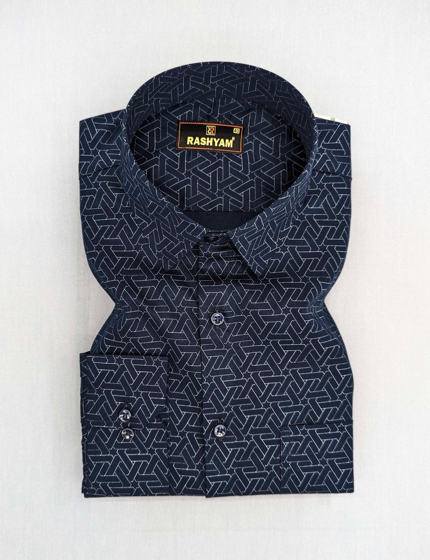 Spello Navy blue Designer Printed Luxurious Giza Cotton Formal Shirt For Men