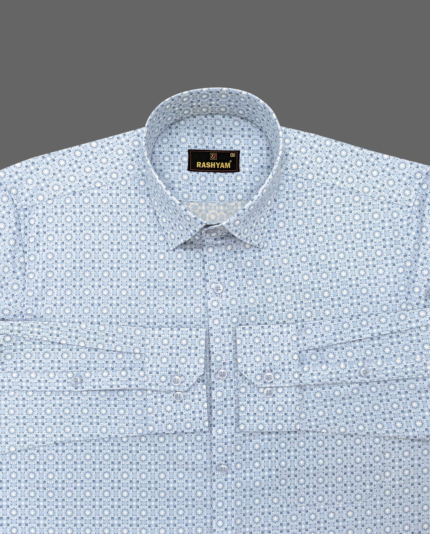 Spello Moonstone Blue Printed Luxurious Giza Cotton Formal Shirt For Men