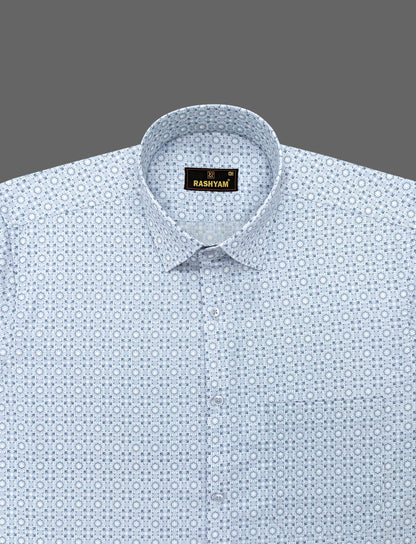 Spello Moonstone Blue Printed Luxurious Giza Cotton Formal Shirt For Men