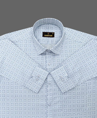 Spello Moonstone Blue Printed Luxurious Giza Cotton Formal Shirt For Men