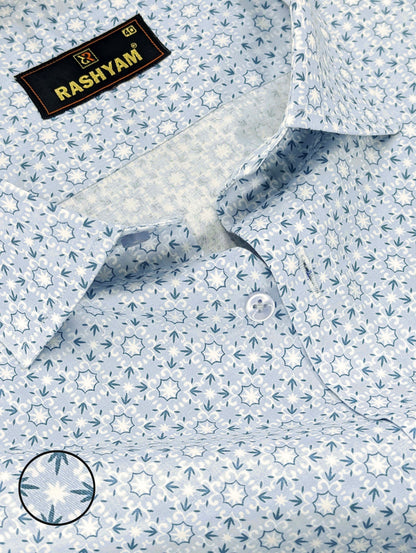 Spello Moonstone Blue Printed Luxurious Giza Cotton Formal Shirt For Men