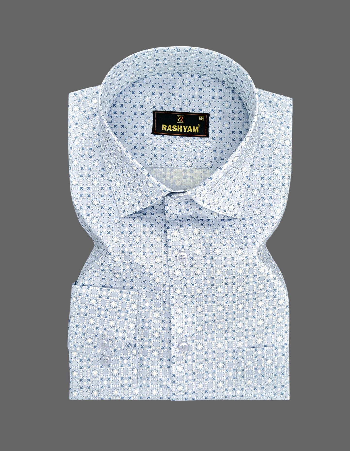 Spello Moonstone Blue Printed Luxurious Giza Cotton Formal Shirt For Men