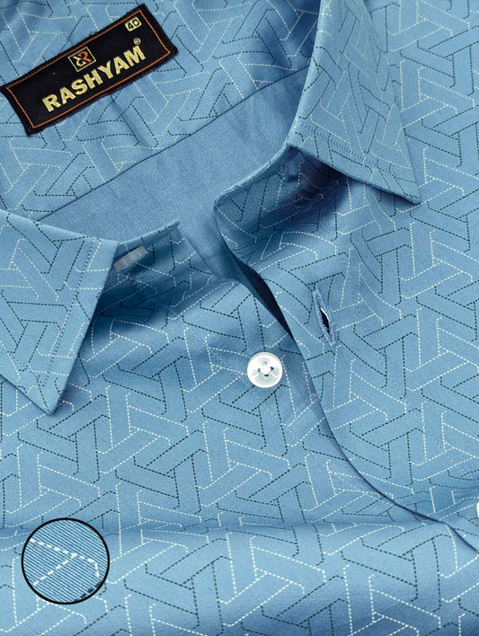 Spello Cloudy Blue Printed Luxurious Giza Cotton Formal Shirt For Men