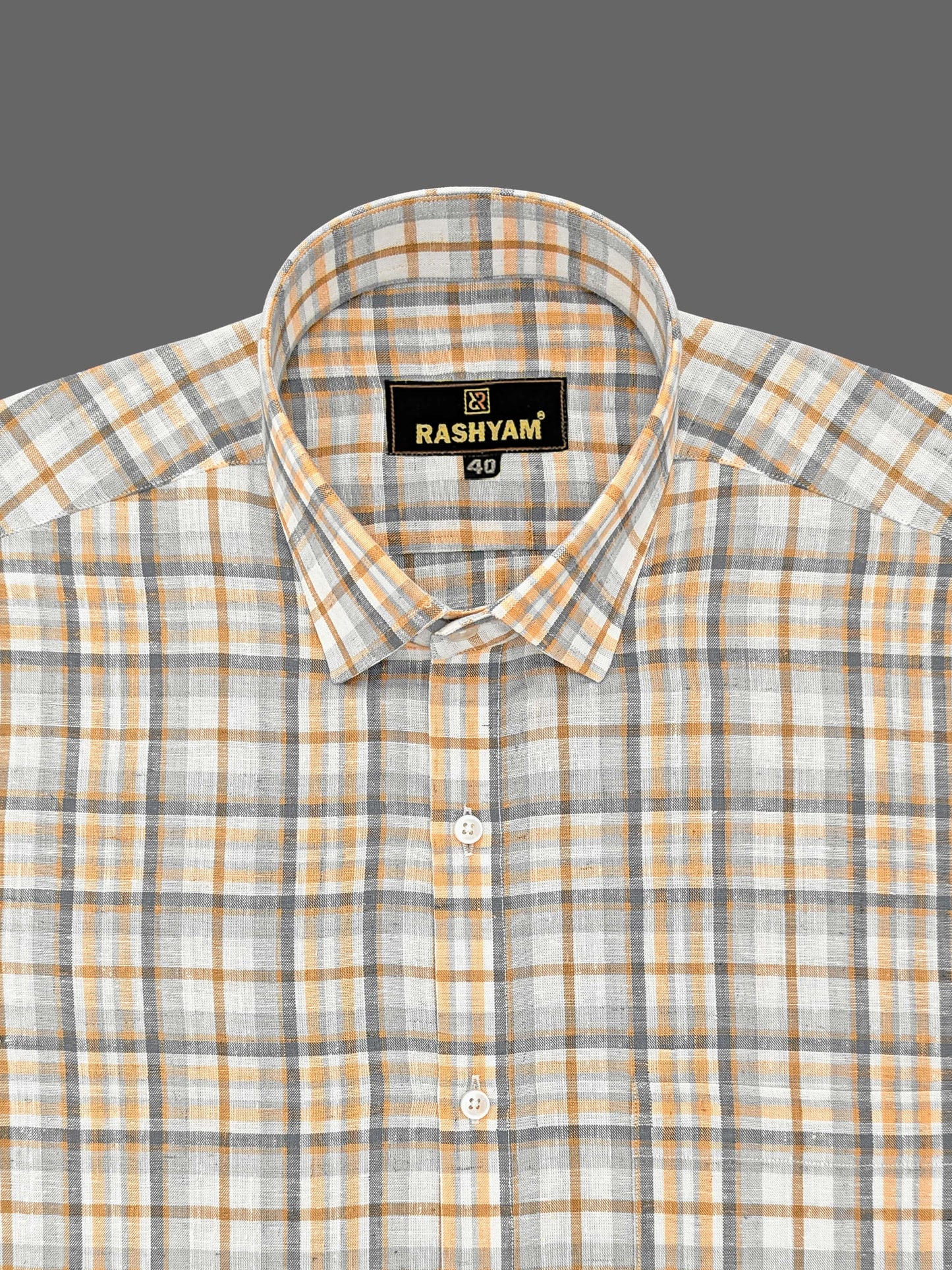 Marzeno Luxurious Linen Cotton Light Brown With Grey Multi Checks Formal Shirt For Men