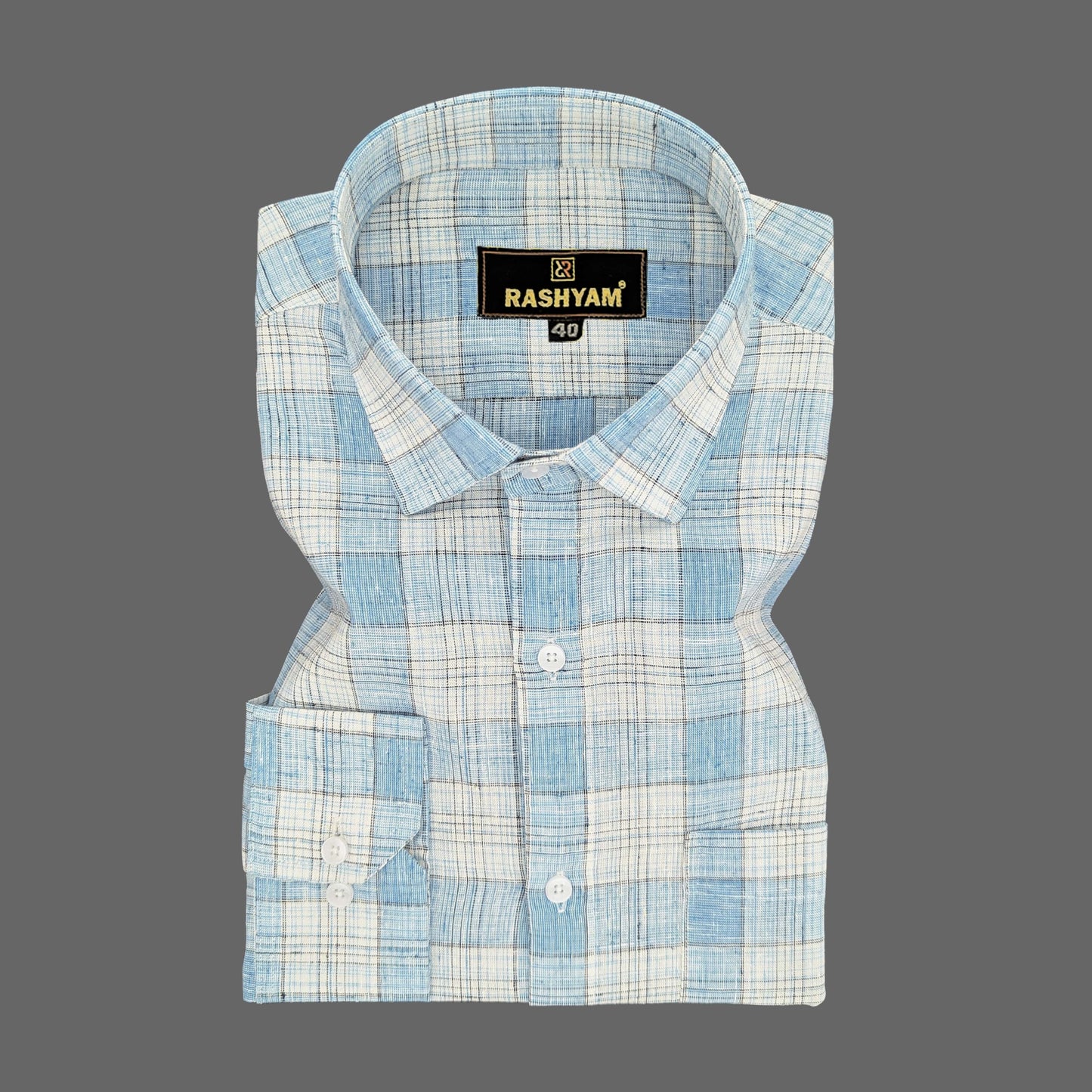 Marzeno Luxurious Linen Cotton Light Grey Blue Multi Checks Formal Shirt For Men