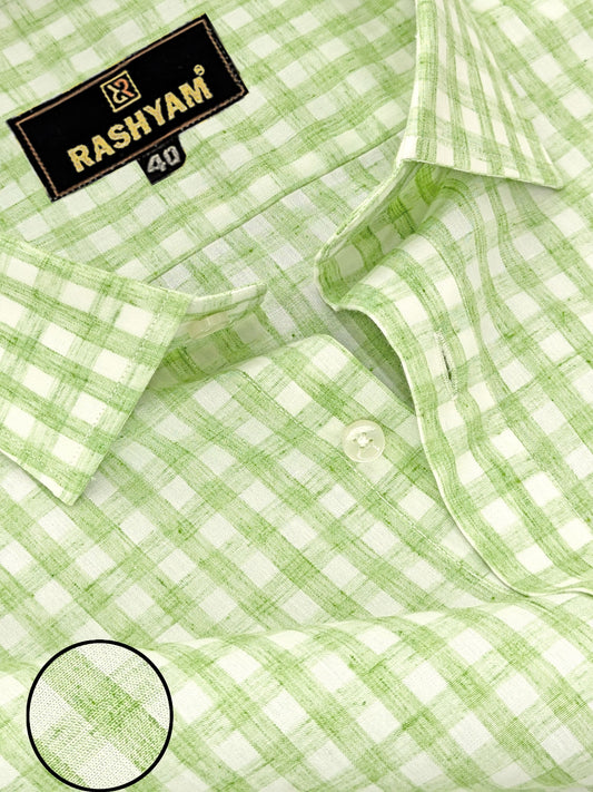 Marchetti Light Moss Green Checks Luxurious Giza Cotton Formal Shirt For Men