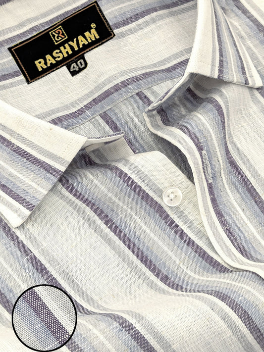 Marzeno Luxurious Linen Cotton Purplish Grey With Cream Lining Formal Shirt For Men