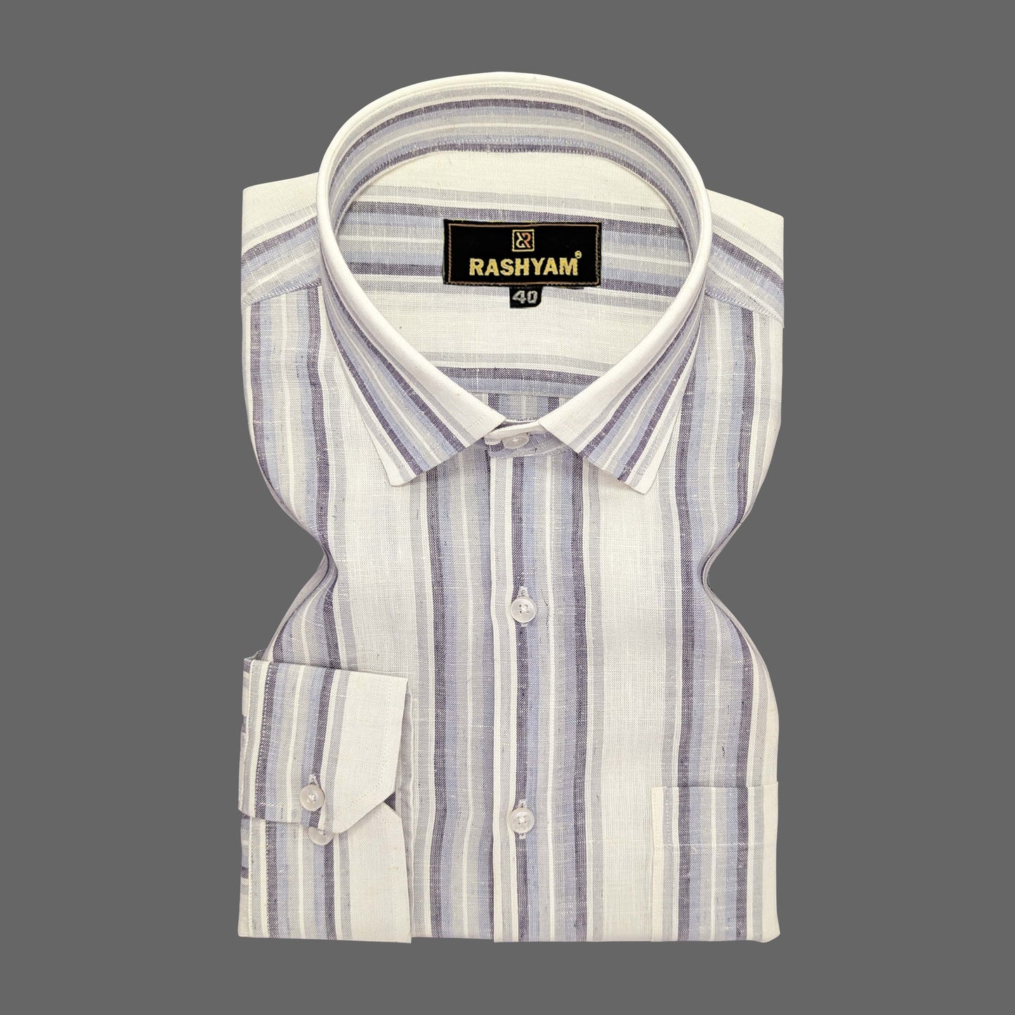 Marzeno Luxurious Linen Cotton Purplish Grey With Cream Lining Formal Shirt For Men