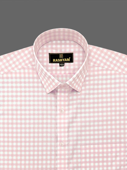 Marchetti Light Pink Checks Luxurious Giza Cotton Formal Shirt For Men