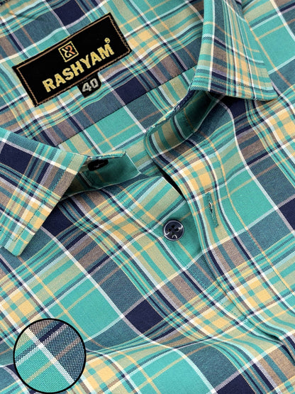 Premium Green With Blue Oxford Checks Shirt For Men