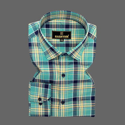 Premium Green With Blue Oxford Checks Shirt For Men