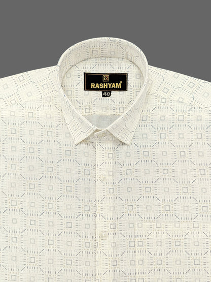 Luxurious Italian Linen Cotton Bavarian Cream Printed Shirt