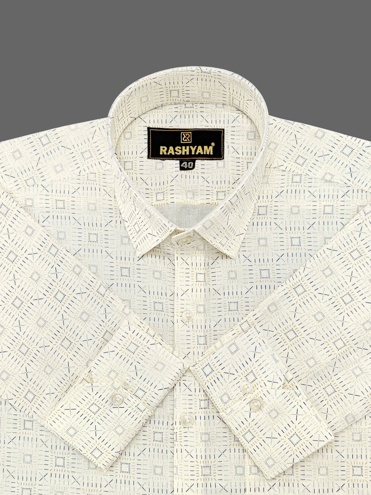 Luxurious Italian Linen Cotton Bavarian Cream Printed Shirt