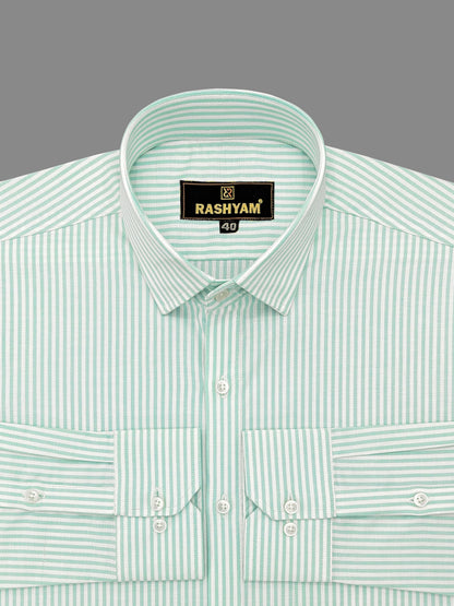 Leaf Green Stripe Premium Cotton Men's Formal Shirt