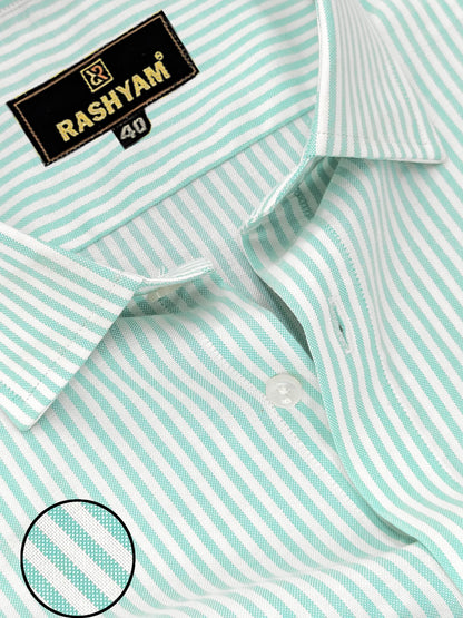 Leaf Green Stripe Premium Cotton Men's Formal Shirt