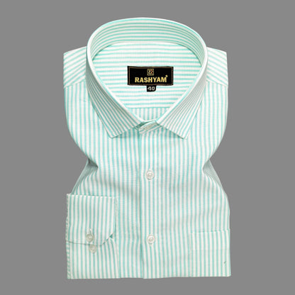 Leaf Green Stripe Premium Cotton Men's Formal Shirt