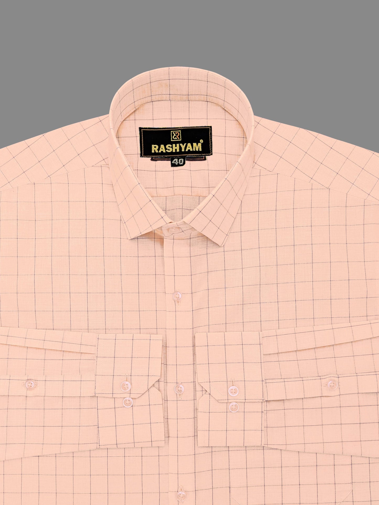 Luxurious Rose Gold With Blue Checks Cotton Shirt For Men