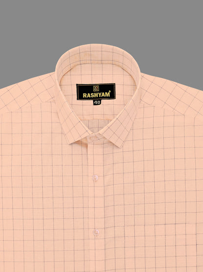 Luxurious Rose Gold With Blue Checks Cotton Shirt For Men