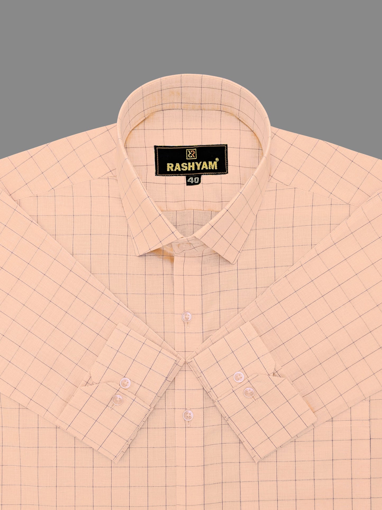 Luxurious Rose Gold With Blue Checks Cotton Shirt For Men