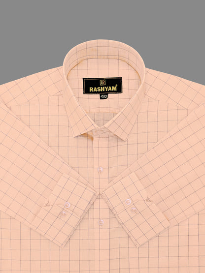 Luxurious Rose Gold With Blue Checks Cotton Shirt For Men