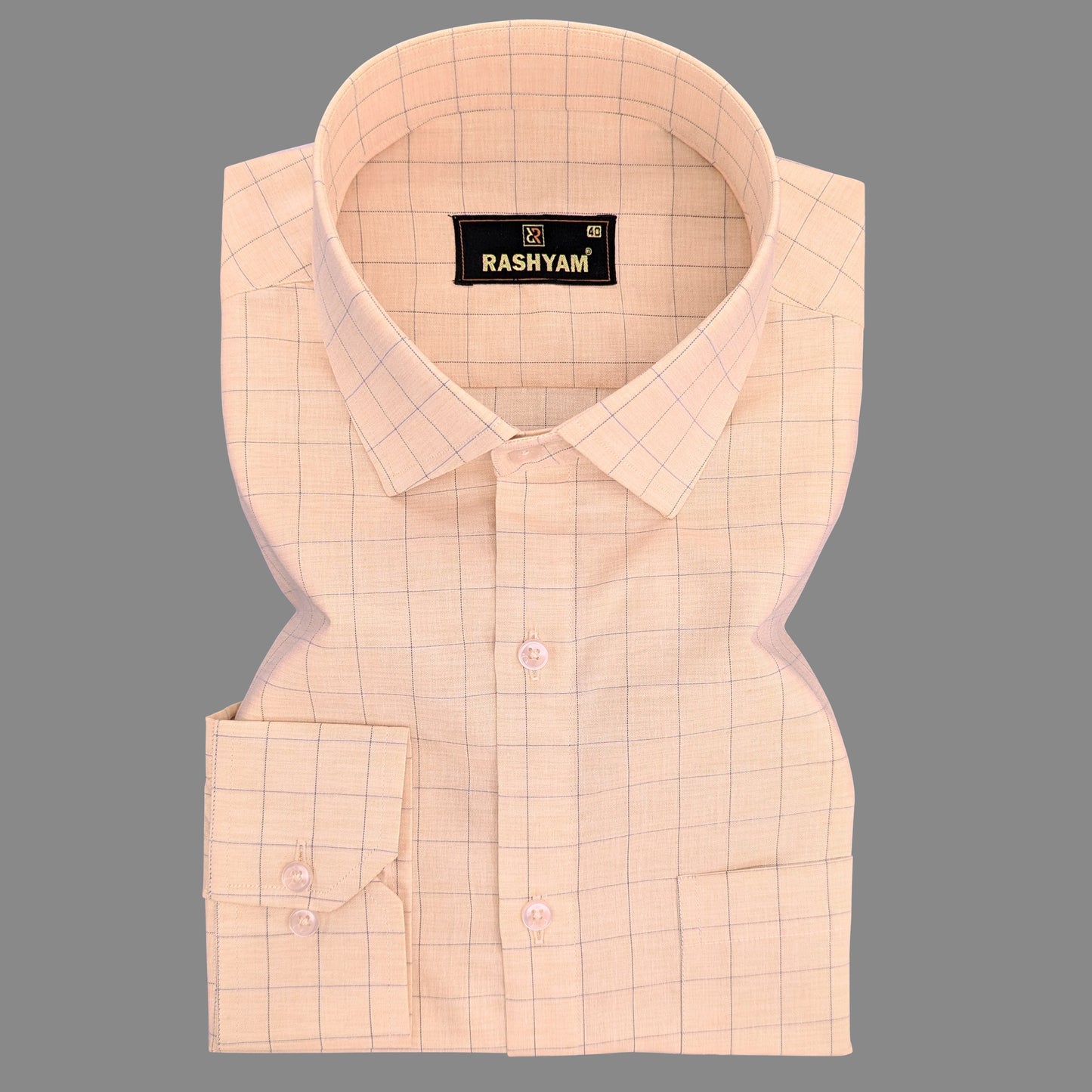 Luxurious Rose Gold With Blue Checks Cotton Shirt For Men