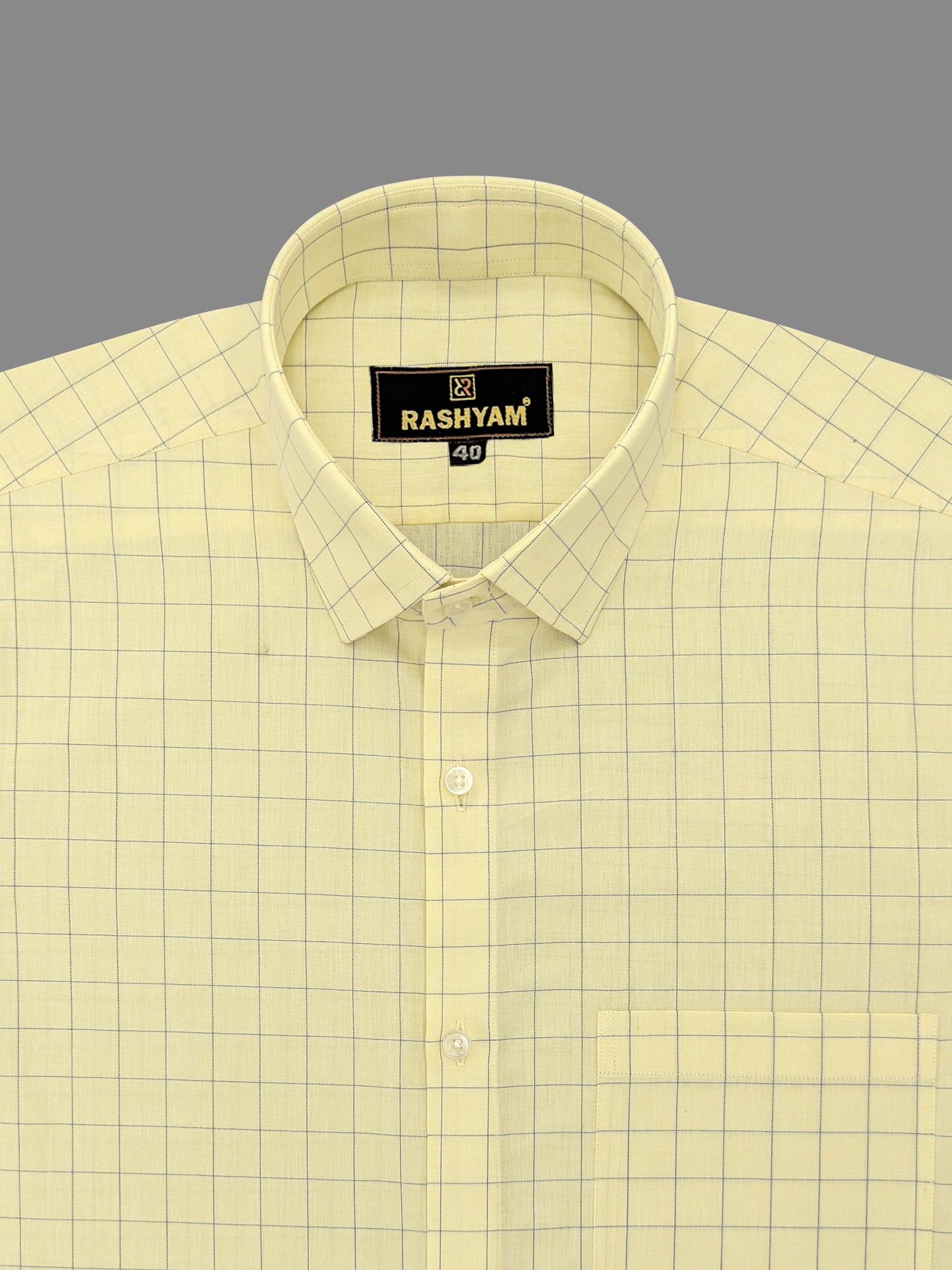 Luxurious Lemon Yellow With Blue Checks Cotton Shirt For Men