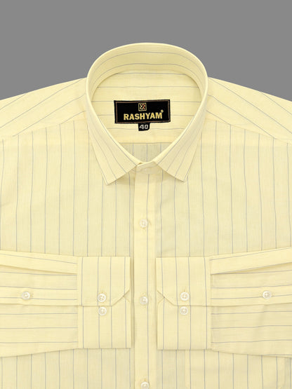 Premium Lemon Yellow With Blue Line Cotton Shirt For Men