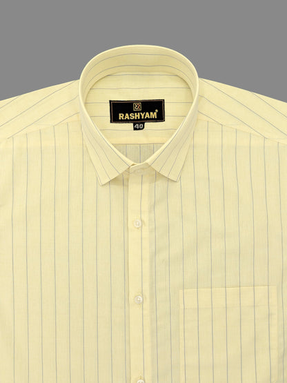 Premium Lemon Yellow With Blue Line Cotton Shirt For Men