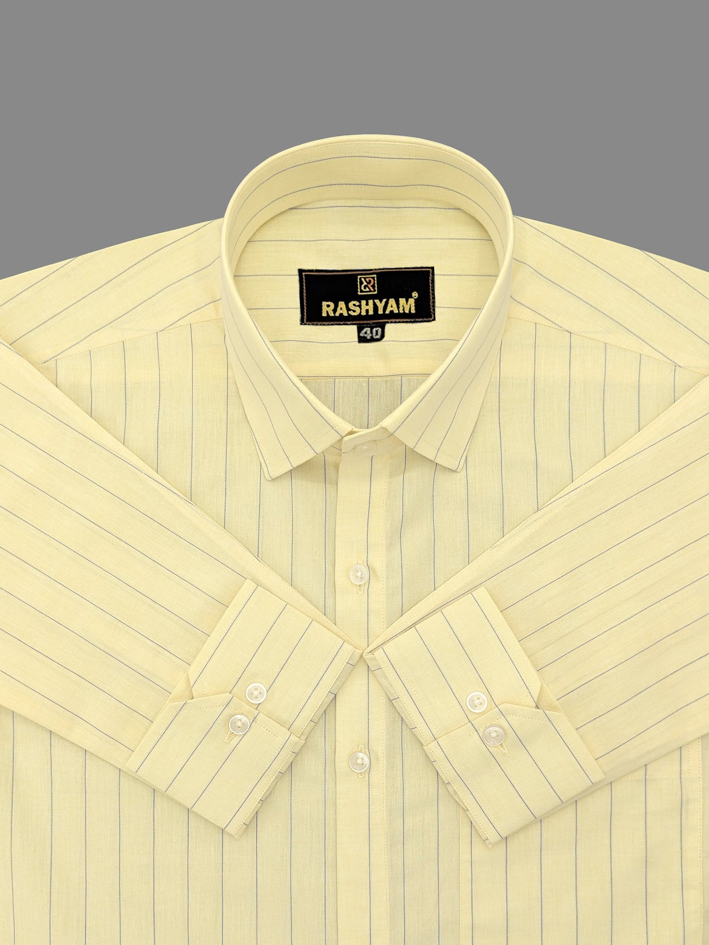 Premium Lemon Yellow With Blue Line Cotton Shirt For Men