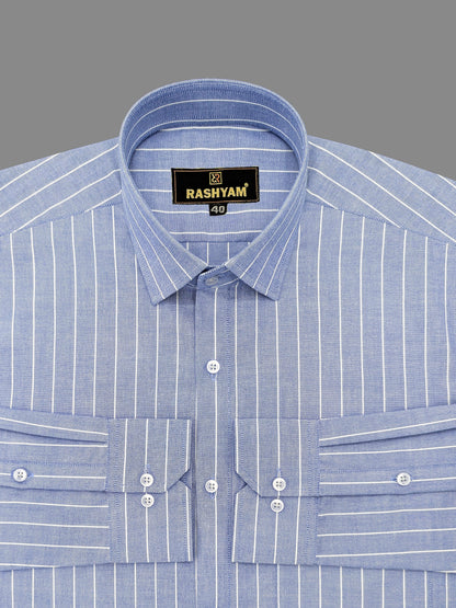 Zodiac White Stripe On Blue Luxury Oxford Cotton Shirt for men