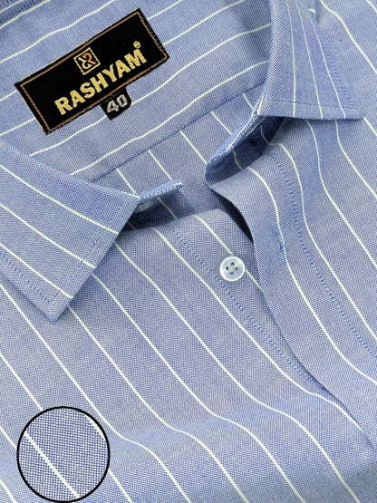 Zodiac White Stripe On Blue Luxury Oxford Cotton Shirt for men