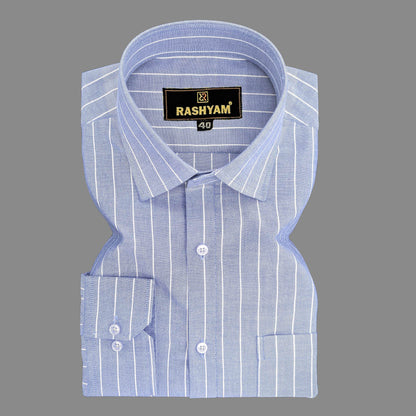 Zodiac White Stripe On Blue Luxury Oxford Cotton Shirt for men