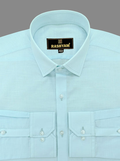 Cyan Blue Luxurious Italian Linen Shirt