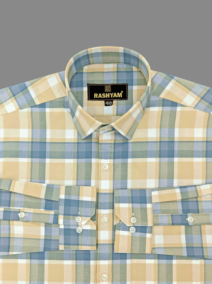 Sevilla Brown With Blue Checks Premium Oxford Cotton Shirt For Men