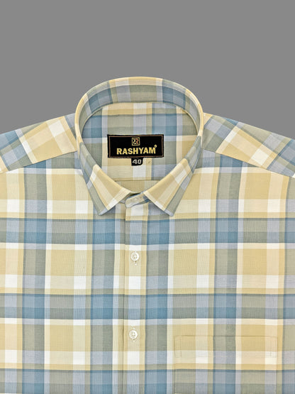 Sevilla Brown With Blue Checks Premium Oxford Cotton Shirt For Men