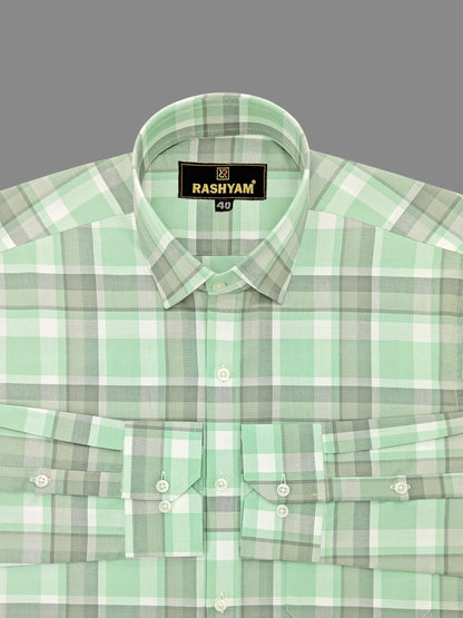 Sevilla Shadow Green with Grey Checks Premium Oxford Cotton Shirt For Men