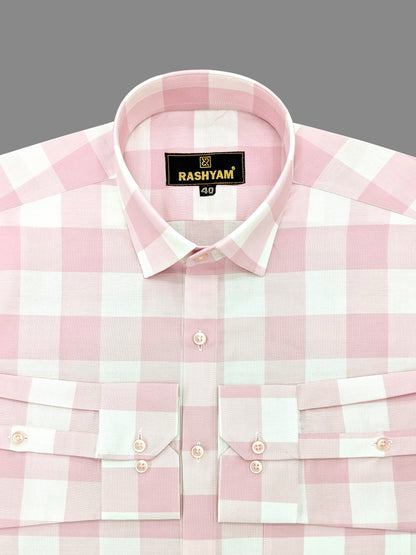 Sevilla Light Pink With White Checks Premium Cotton Shirt For Men