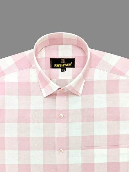 Sevilla Light Pink With White Checks Premium Cotton Shirt For Men