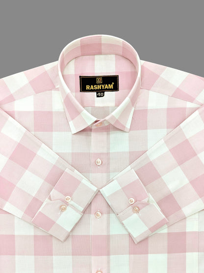 Sevilla Light Pink With White Checks Premium Cotton Shirt For Men