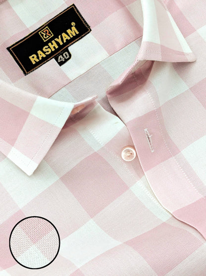 Sevilla Light Pink With White Checks Premium Cotton Shirt For Men