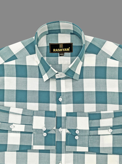 Sevilla Blue With White Checks Premium Oxford Cotton Shirt For Men