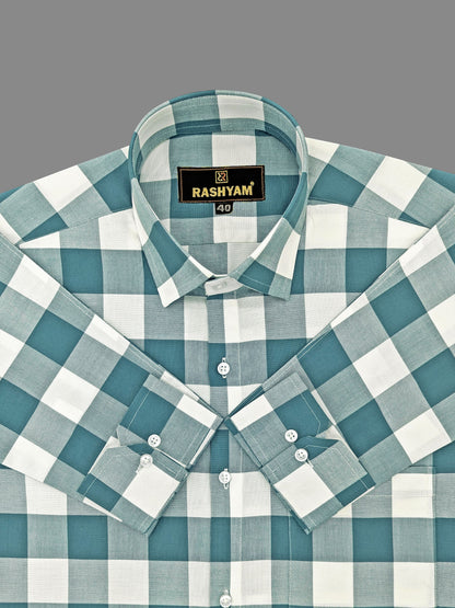 Sevilla Blue With White Checks Premium Oxford Cotton Shirt For Men