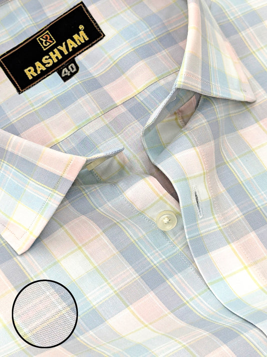 Sevilla Light Pink With Blue Multi Checks Premium Cotton Shirt For Men