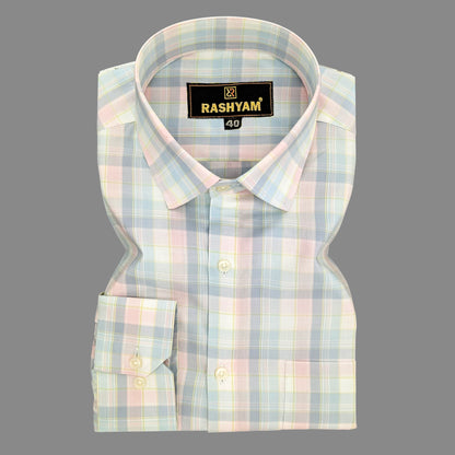 Sevilla Light Pink With Blue Multi Checks Premium Cotton Shirt For Men