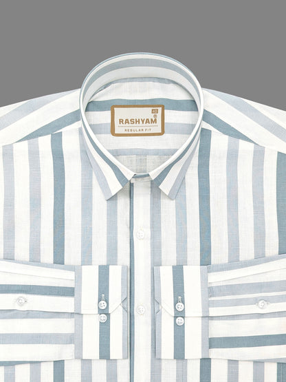 Luxurious Linen Cotton Blue Line Shirt For men