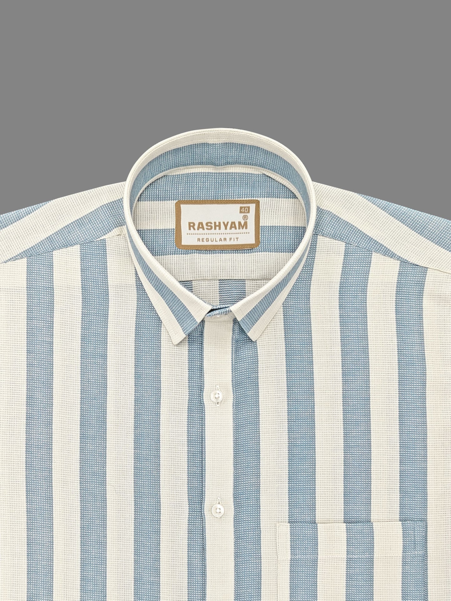 Premium Linen Cotton Bluish Light Line On Cream Shirt For Men